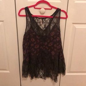 Free People razed back blouse with lace trim